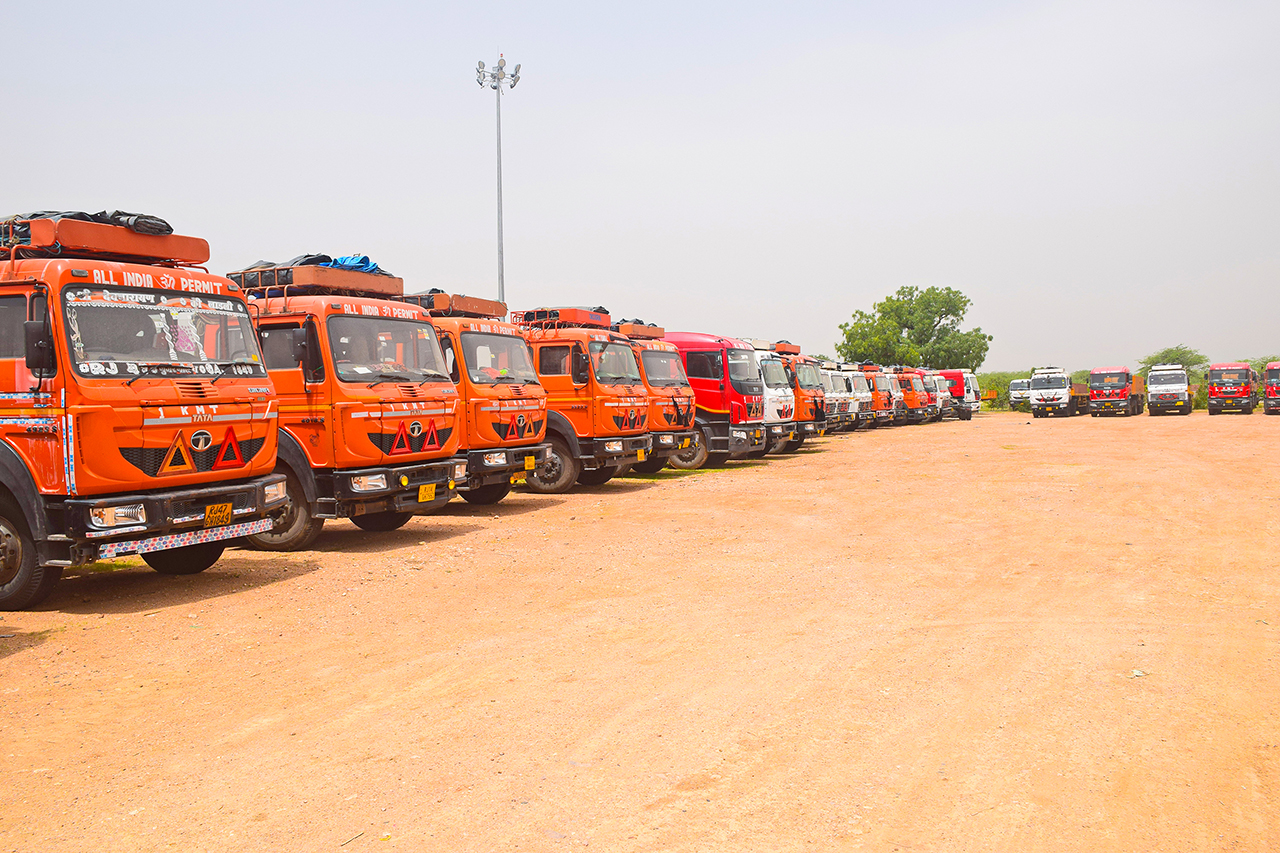 Modern fleet of transport trucks